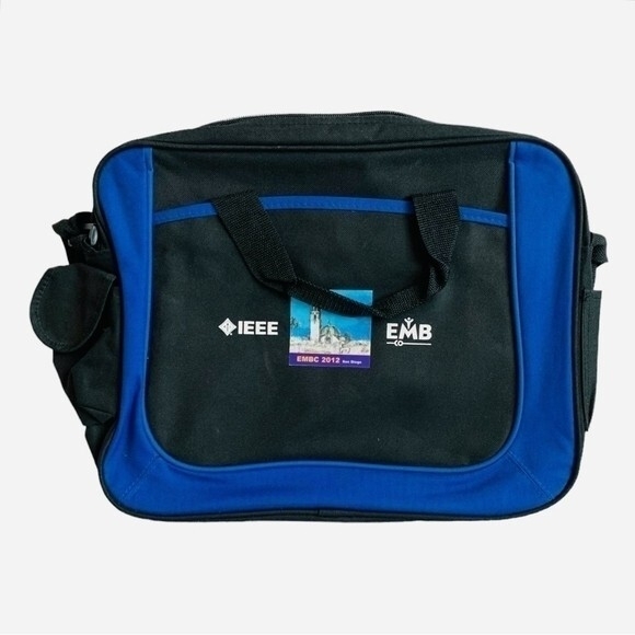 Voyager Black Blue Canvas Laptop Messenger Bag Travel Portfolio Very Good - Picture 3 of 5